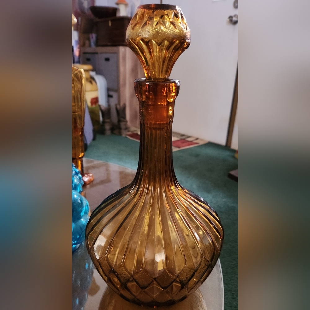 MCM Vintage Empoli Amber Glass Genie Bottle